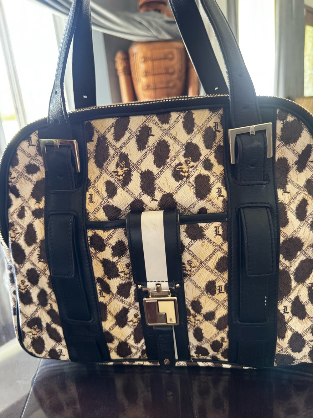 L.A.M.B. Cheetah animal print Patterned Satchel with Center Stripe